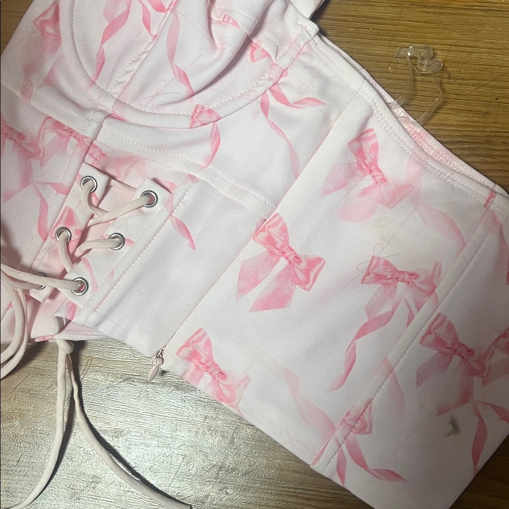 Edikted Pink Bow Corset Halter Small Top Set - Picture 9 of 9